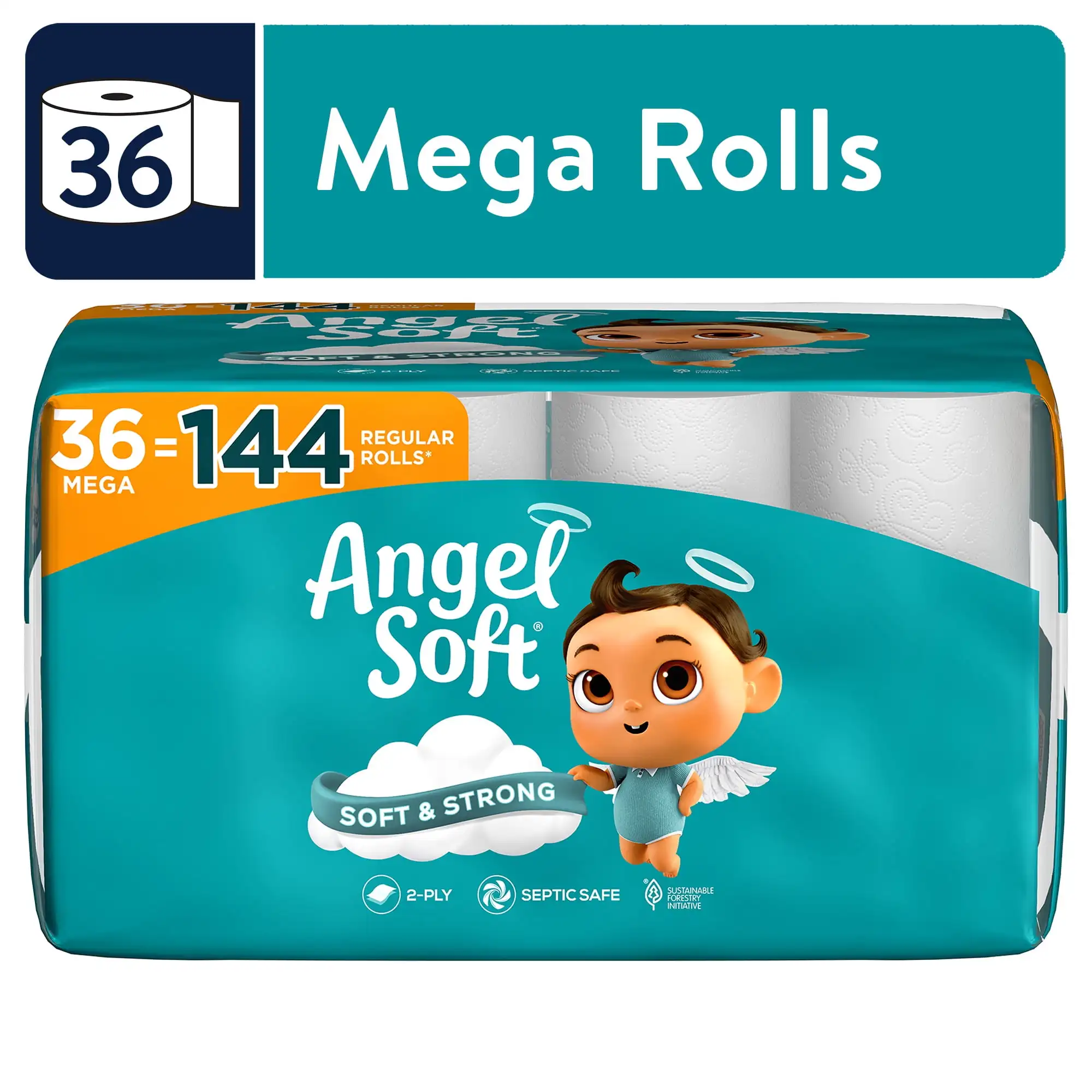 

Angel Soft Toilet Paper, 36 Mega Rolls, Soft and Strong Toilet Tissue USA