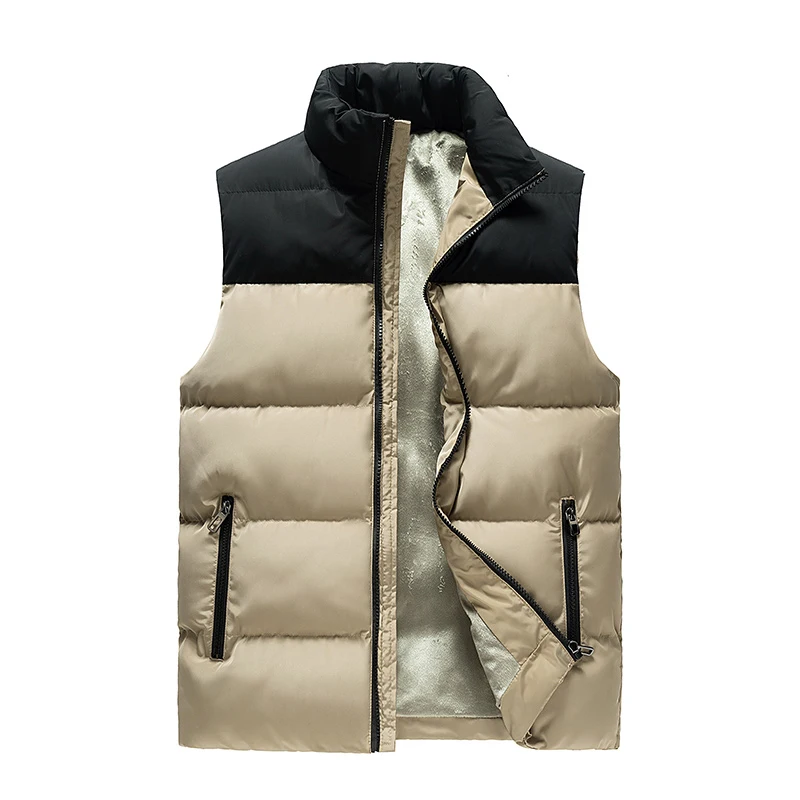 

2023 New Men Winter Fleece Warm Stand Collar Vest Men Outdoors Windproof Casual Simple Stitching Color Vest Male Plus Size 5XL