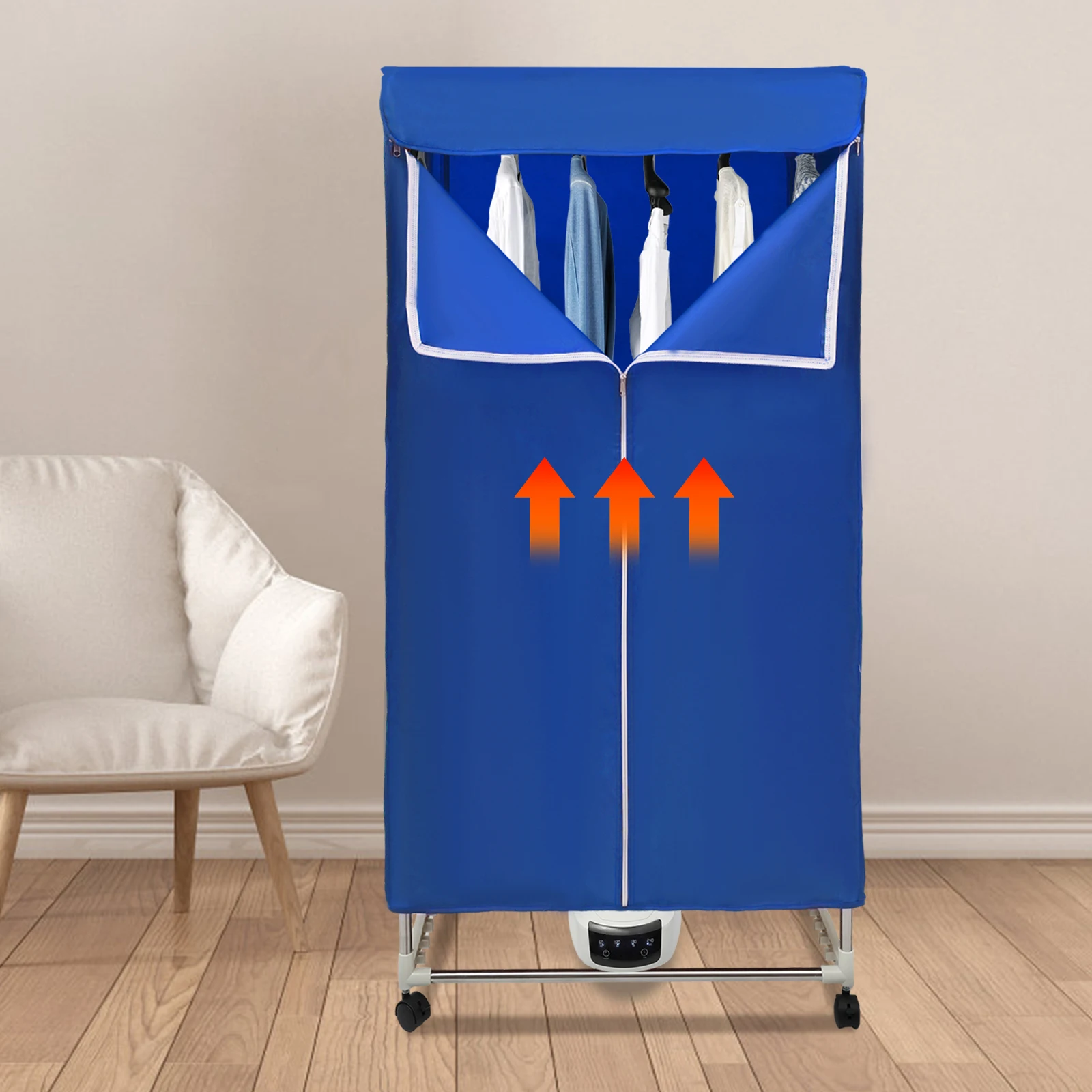 1200-1500W IPX1 Corded Electric Clothes Dryer with Outer Cover PTC 5-layer Heating 4 Towel Rails 4 Wheels