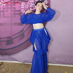 Belly dance training clothes for women belly dnancing long sleeves top+trouserd Indian costumes Chiffon lantern pants Oriental