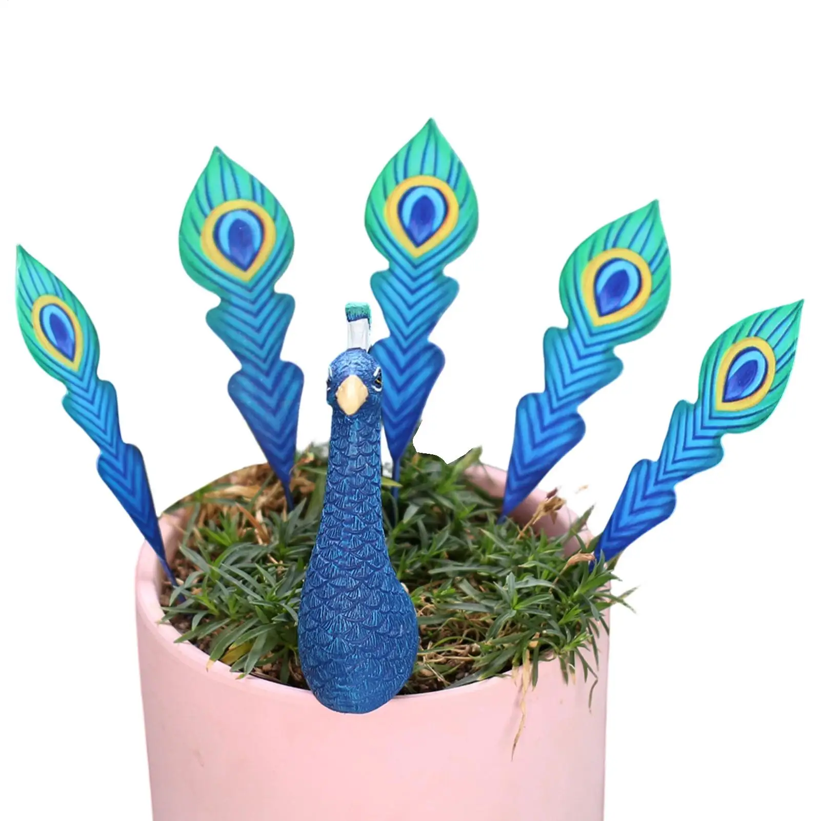 Decorative Peacocks Garden Stake Blue Bird Planter Stakes With Detachable Tail UV Resistant Garden Decor For Patio Lawn Porch