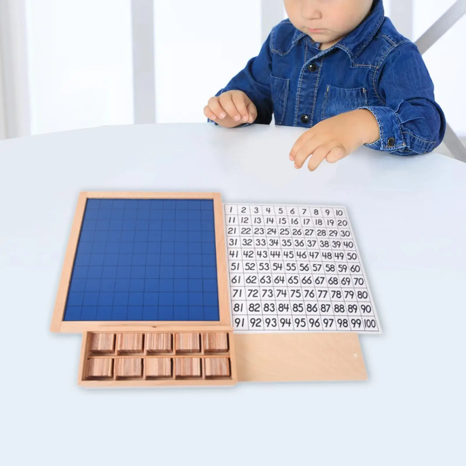Hölzernes Mathe-Brett, Montessori-Spielzeug, 1–100 Zahlen, Entwicklung, Holzspielzeug, Hundert-Brett, Holz-Zähltablett für Geschenke für Kinder