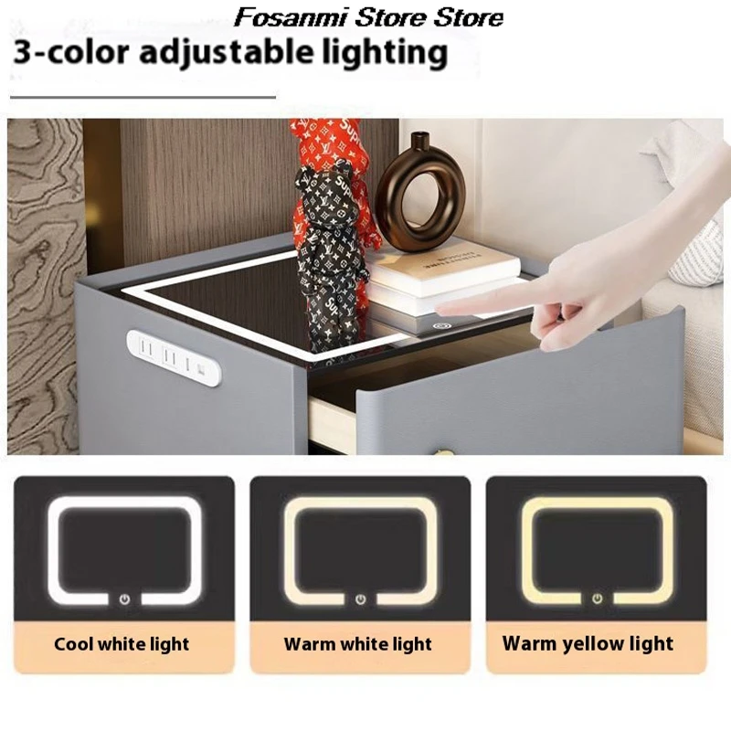 منضدة ذكية آمنة الكل في واحد مع صندوق تخزين متعدد الوظائف للشحن اللاسلكي لغرفة النوم للاستخدام المنزلي بأسلوب بسيط #5