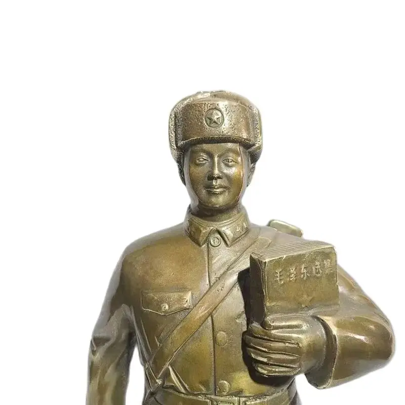 Pure Brass Carving Army People's Liberation Lei Feng Leifeng Hero Statue