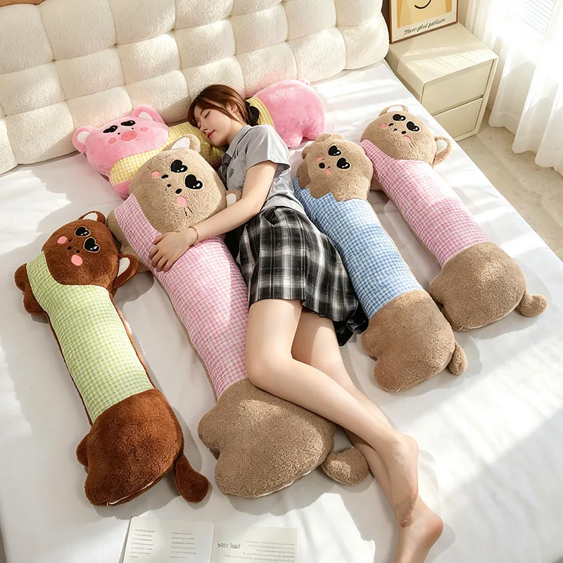 Animal Long Plush Pillow 4 Styles Dog Pig Cat Bear Side Sleeper Leg Support Sleeping Cushion Bedroom Decor Holiday Gifts.