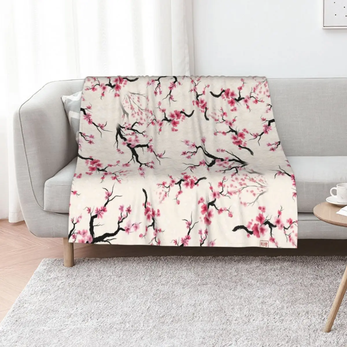 Watercolor sumie hanami sakura cherry blossoms pattern Throw Blanket Hairy Quilt christmas gifts Sofas Loose Blankets