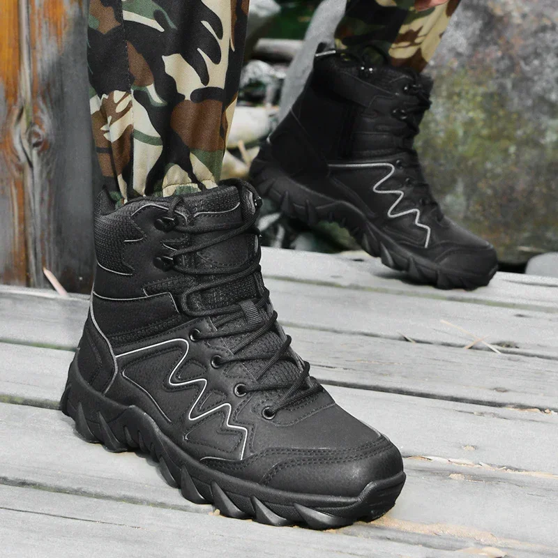 

Pop New Men Tactical Boots Waterproof Desert Military Hunting Hiking Shoe Lace Up Unisex Army Boot Male Safety Ankle Climbing Sh