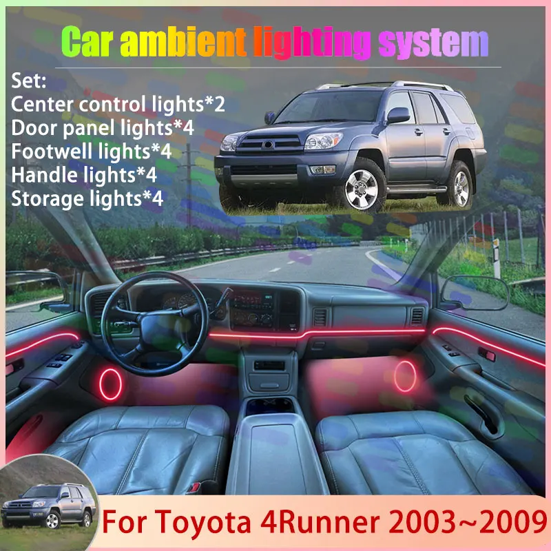 

Для Toyota 4Runner MK4 N210 2003 ~ 2009 Hilux Surf 2/18 в 1, автомобильная атмосферная лампа, RGB абажур, ансамбль, стример, атмосферный набор