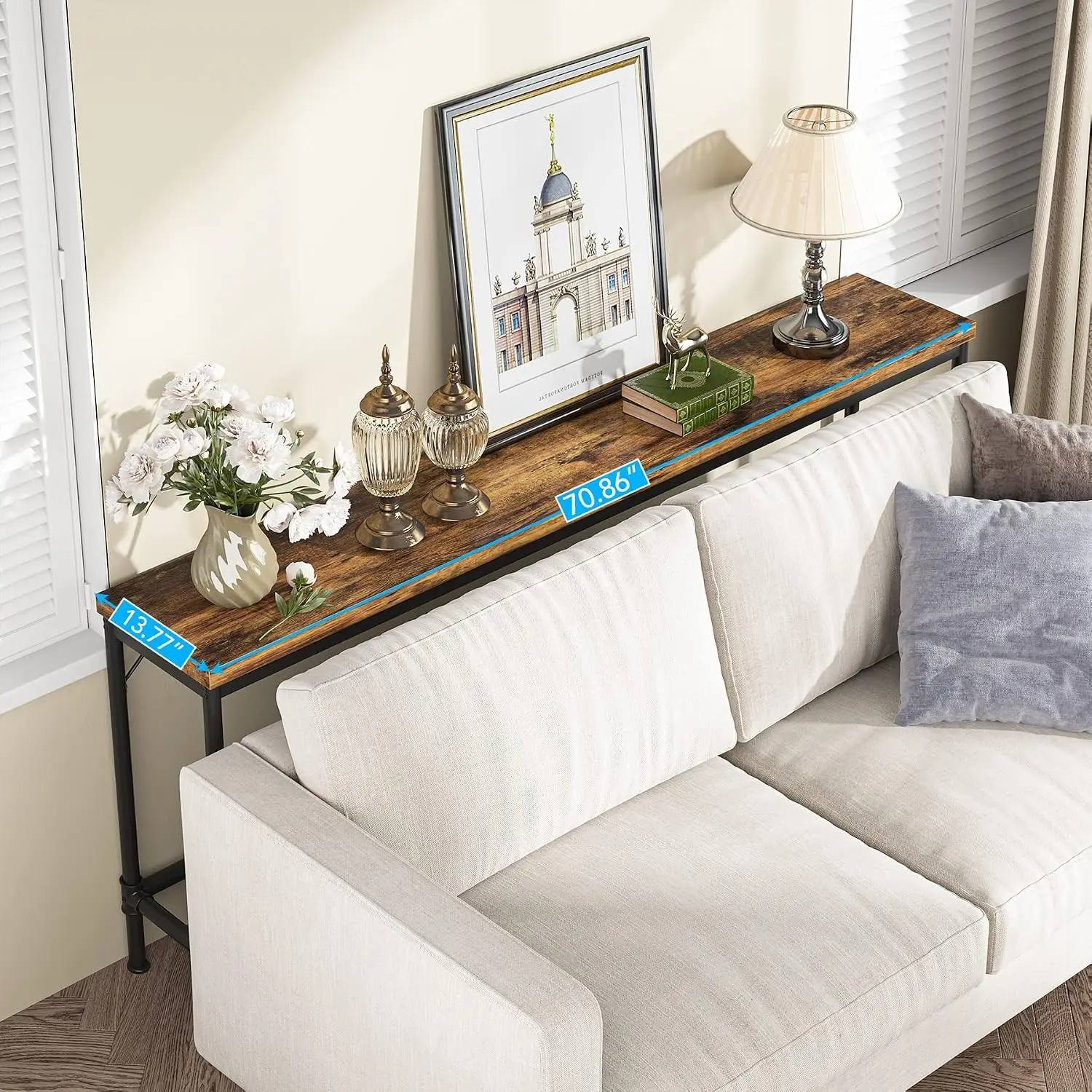 70.9 Inch Extra Long Console Table, Narrow Sofa Table Behind Couch, Rustic Entryway Hallway Industrial Bar Table for Living Room view 6