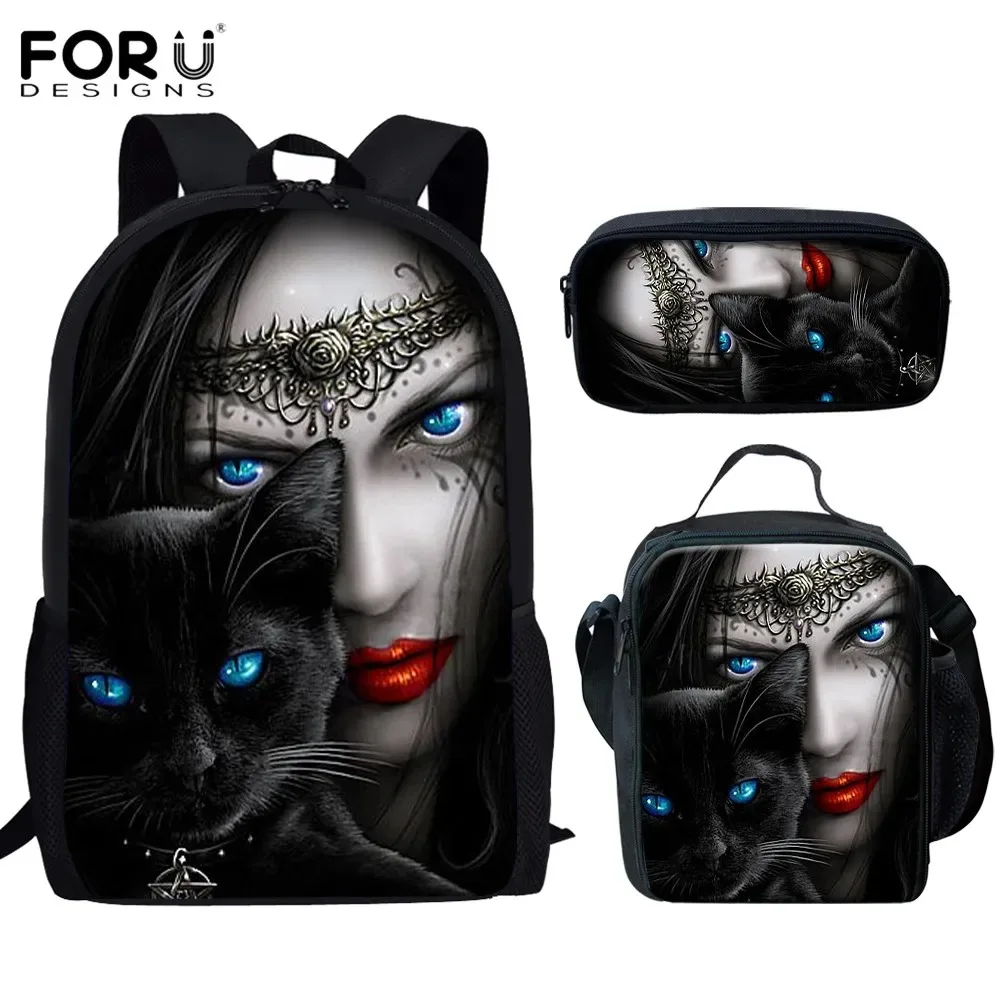 Mochilas escolares para estudiantes con patrón de gato 3D, mochila para portátil o portátil, bolsa de almuerzo, estuche para lápices, Harajuku Popular, nuevo, 3 piezas