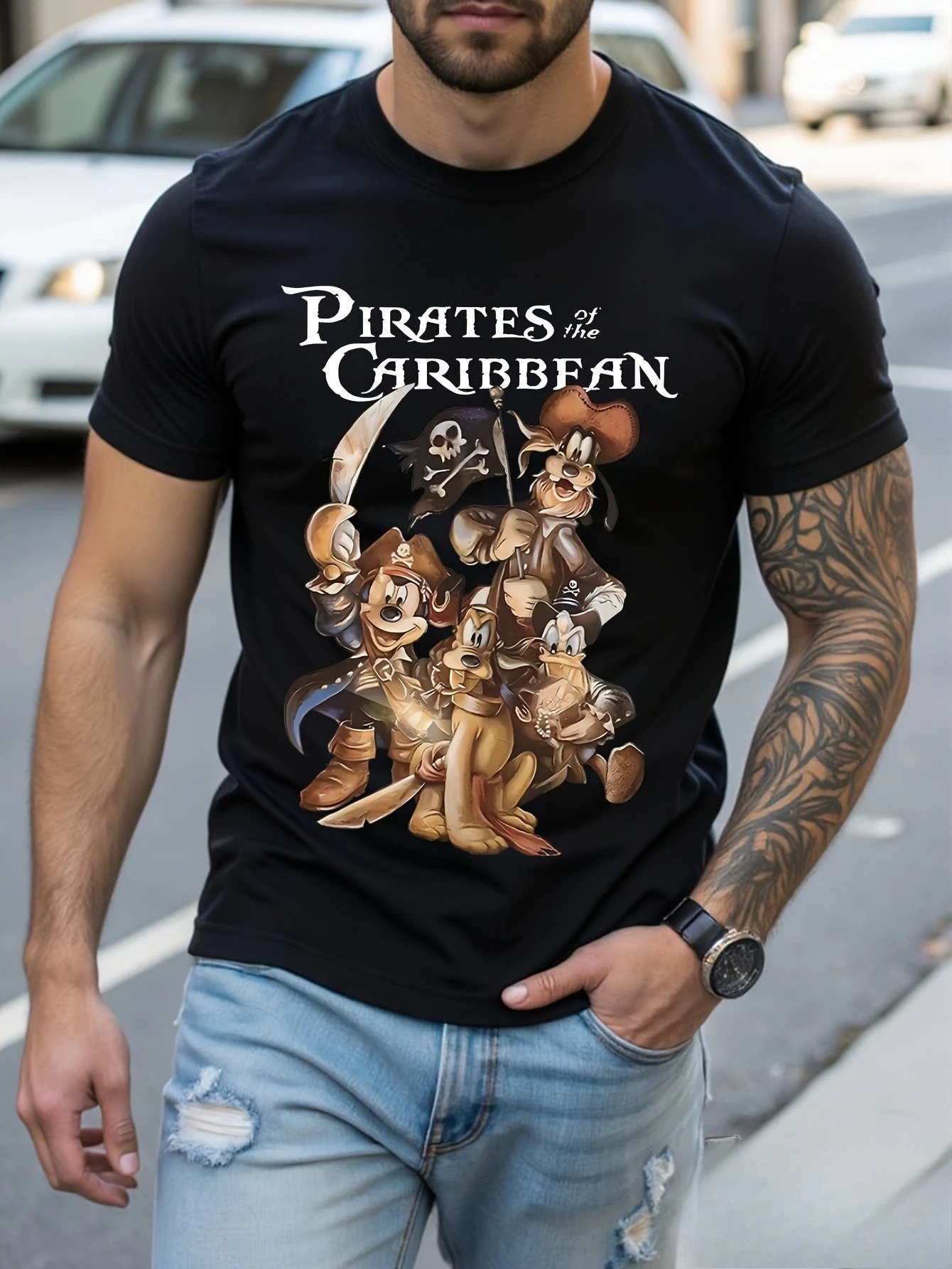 تي شيرت صيفي جديد لقراصنة الكاريبي بنمط ريترو من ديزني مصمم بواسطة ميكي ماوس قراصنة وجاك سبارو للأم والأطفال