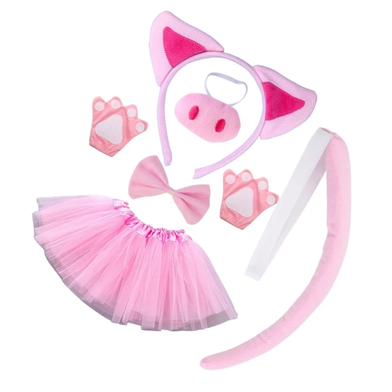 4/5/6pcs Kid Animal Fancy Disfraz Set orejas cerdo Tutus cola nariz nariz