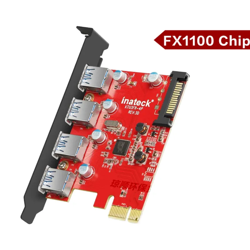 Used Inateck KTU3FR-4P PCIe USB3.0 4 Port Expansion Card FL1100 Chip Desktop IoT Accessories