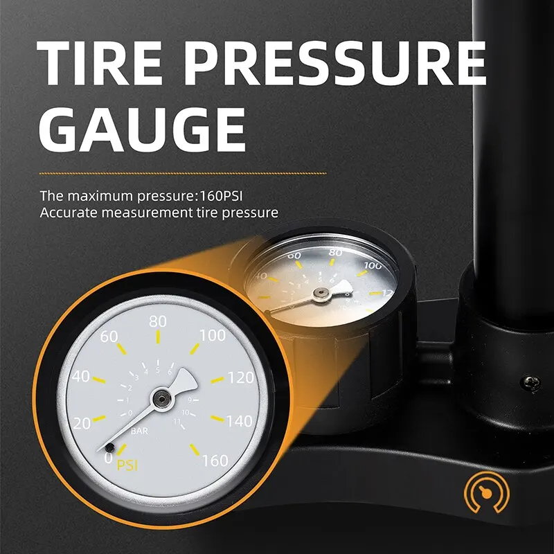 WEST BIKING Bicycle Pump 160PSI Portable Stainless Steel Bike Pump Schrader Presta Valve Inflator Mountain Road Bike Accessories