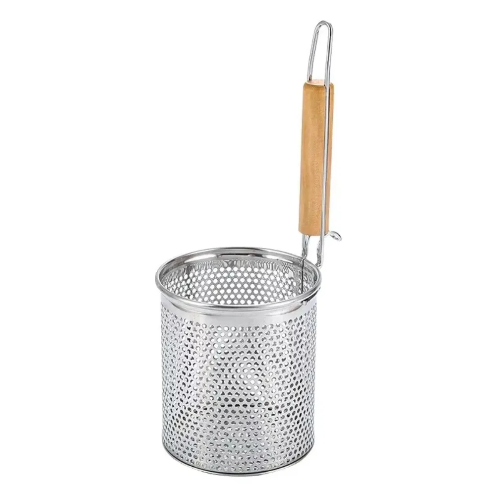 Thickened Stainless Steel Funnel Wooden Handle Kitchen Gadgets Vegetables Mesh Sieve Spoon Multifunctional Pasta Basket Strainer