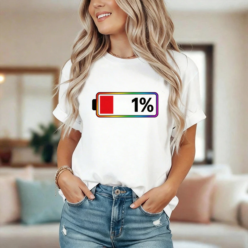 90s Fashion Low Battery T Shirt Women Letter Print Short Sleeve Round Neck Tops Tshirt Women's Casual Summer Breathable T-shirt