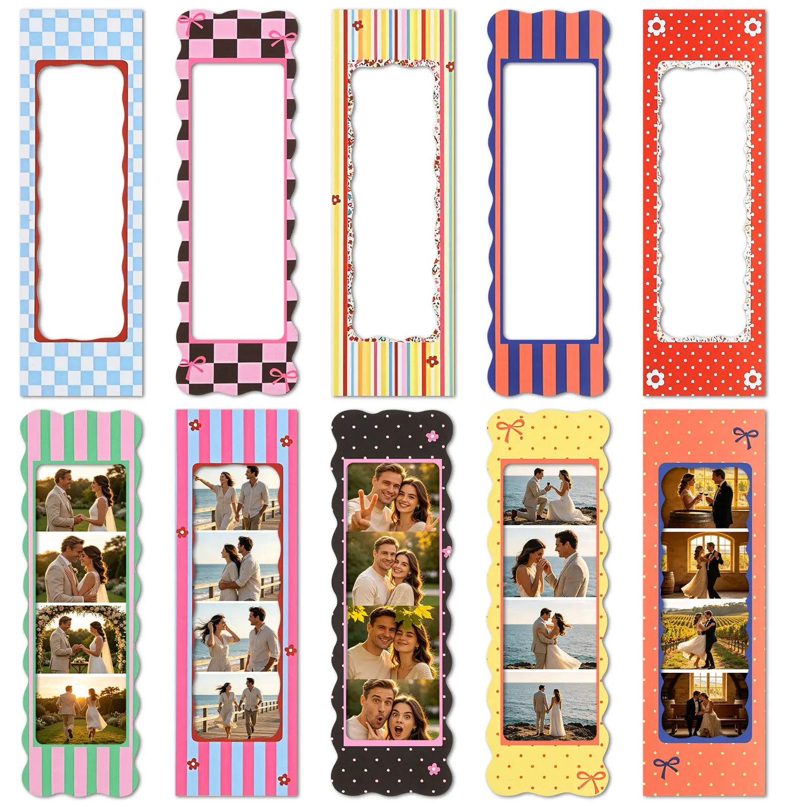10/16Pcs Magnetic Photo Frame Set Vintage Magnetic Photo Booth Strip Frame Fridge Magnet Photo Frame for Refrigerator Home Decor