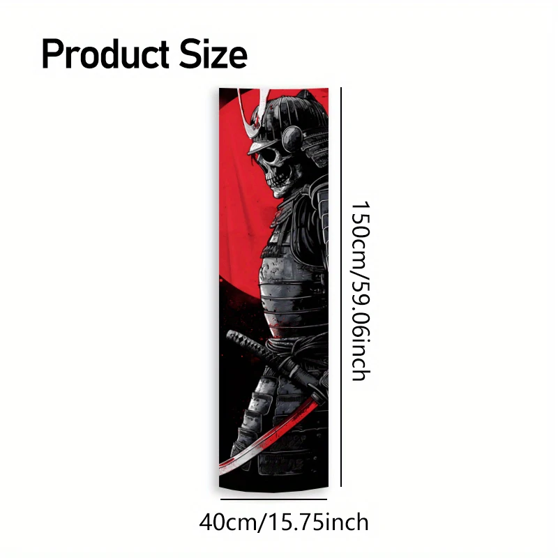1 Stück, 2D flach, vertikaler Wandteppich mit Samurai-Schädel und Schwert, ideales Geschenk, Wandbehang für Heimdekorationsliebhaber, wsj