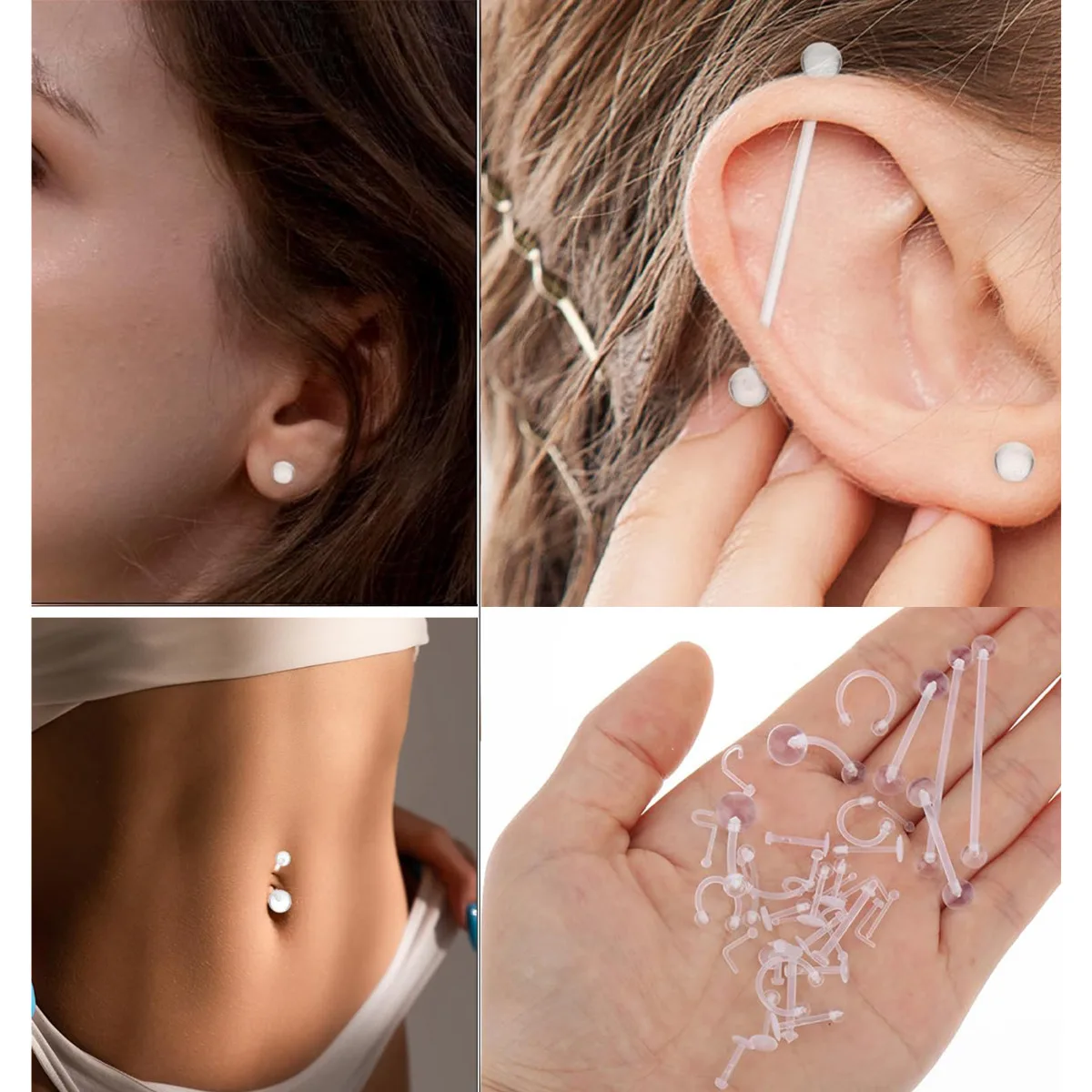Clear Bioflex Plastic Piercing Retainers Suitable for Helix, Daith, Rook, Tragus, Septum, Lip & Eyebrow Cartilage
