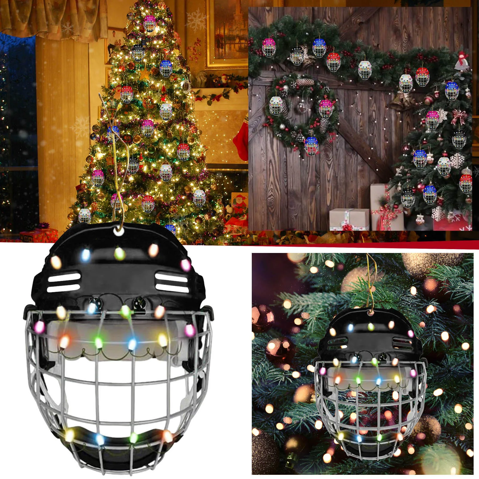 Christmas Tree Hanging Decoration Ice Hockey Helmets With Cages Door Window Drop Ornament Gifts For Hockey Lovers Party Decor