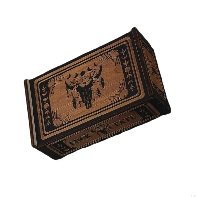 Caja almacenamiento tarjeta madera F1FD Push Tarot Caja almacenamiento tarot