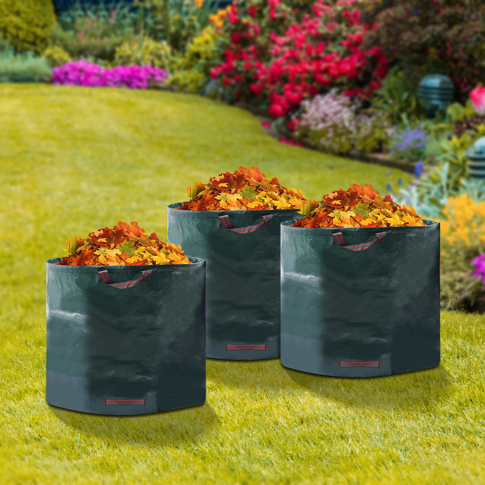 

100L/120L/272L Leaf Waste Bag, 3 Pack Garden Leaf Bag, Reusable Waterproof PP Trash Bag for Yard Outdoor Cleaning