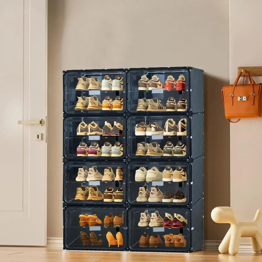 

Shoe Rack, 32 Pair Expandable Plastic Shoe Storage Cabinet With Doors For Closet, Free Standing Shoes Organizer For Entryway,