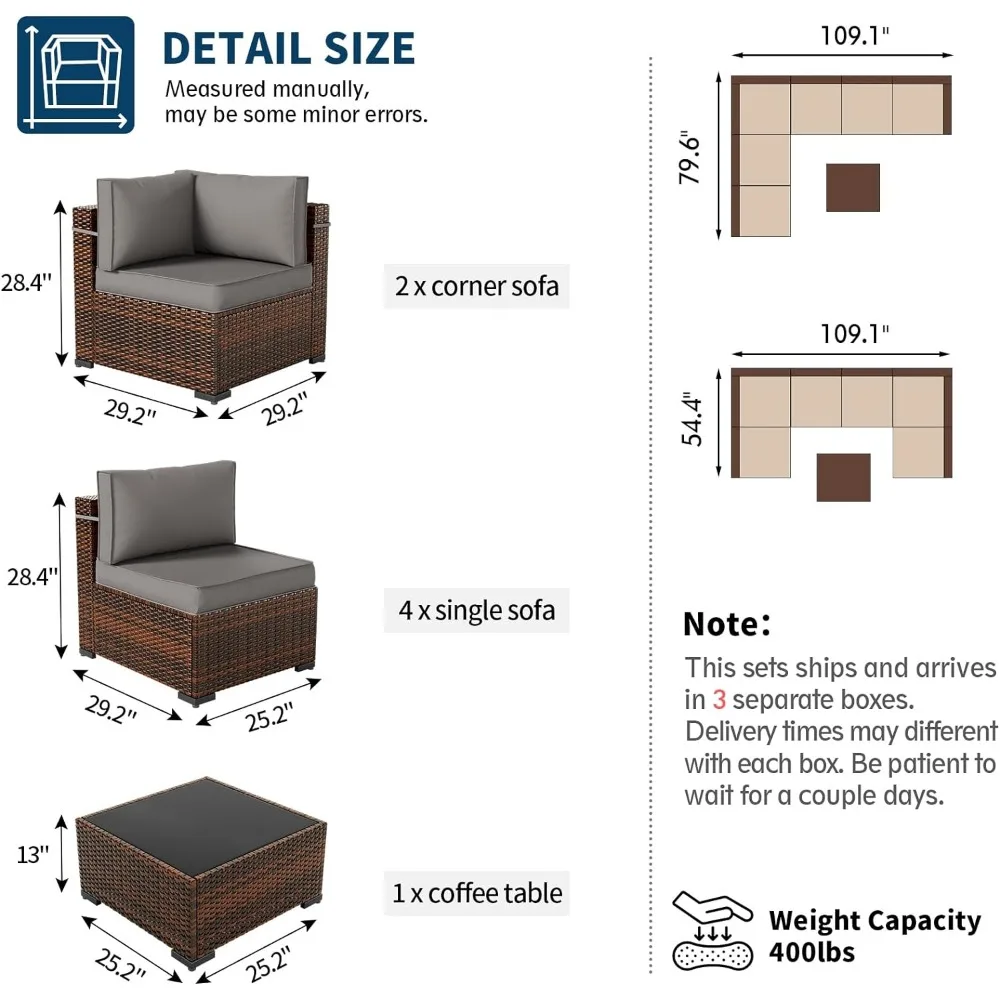 UDPATIO Patio Furniture Sets, Modular Rattan Outdoor Patio Sectional Furniture Sofa Set, Wicker Patio Conversation Set for Backy