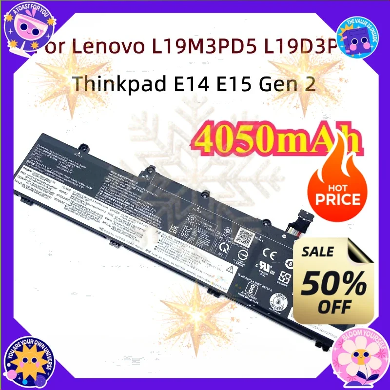 SWZY 11.1V 4050mAh L19M3PD5 45W Laptop Battery for Lenovo Thinkpad E14 E15 Gen 2 5B10X02594 5B10X02606 TP00117A TP00116C L19C3PD
