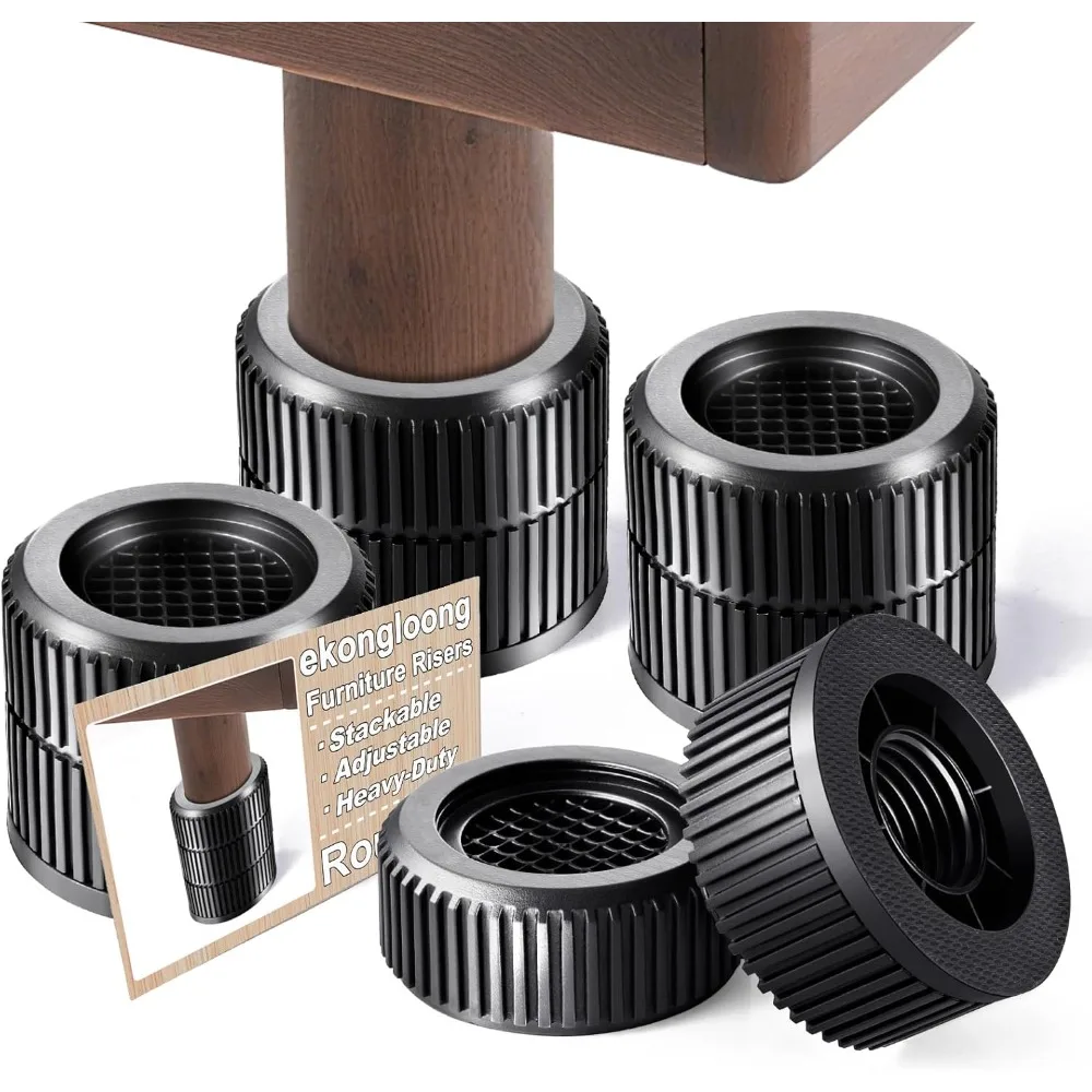 

Round Bed Risers 4-Packs Adjustable Furniture Leg Extenders, Stackable(1.3 - 2.4 Hgt) Heavy Duty Anti-Slip Lifts for Couch, Desk