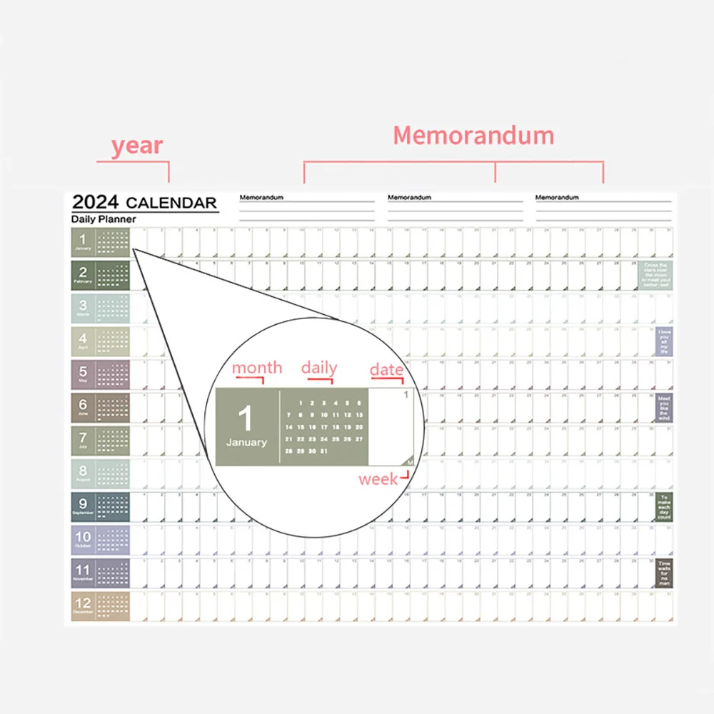 2024 Jaarkalender Dagelijkse Wekelijkse Maandelijkse Planner Kalender To-Do Lijst Briefpapier Thuiskantoor Schoolbenodigdheden