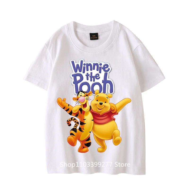 Cartoon Anime Winnie The Pooh 100% Cotton Summer Clothes Absorb Sweat Breathable T-Shirt Unisex Children Short Sleeve T-Shirt