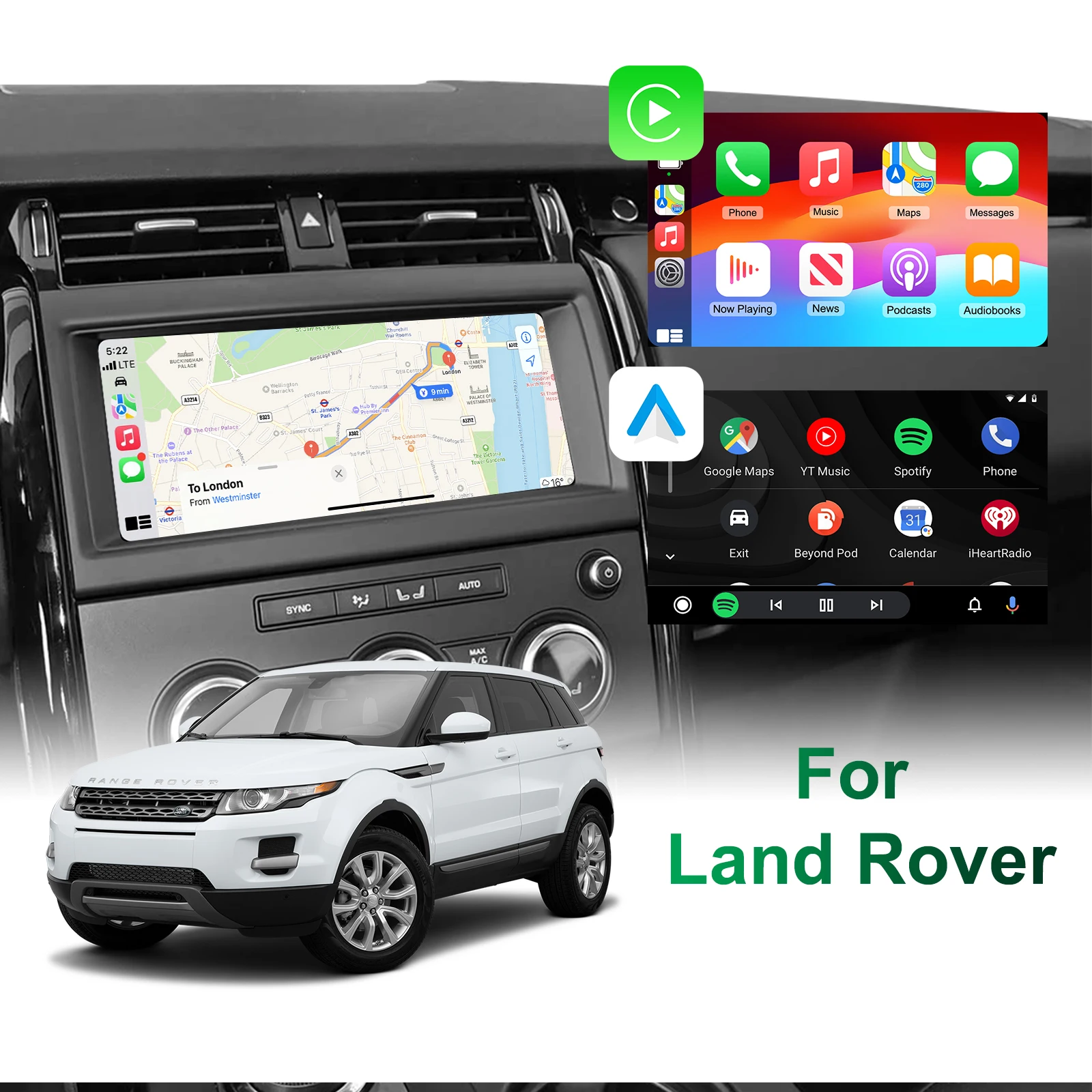 EzoneTronics Kabelloses CarPlay Android Auto Nachrüstkit für Land Rover Range Rover Discovery 5 Evoque
