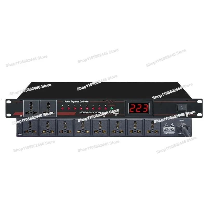 10-Channel Professional Power Sequencer, Stage Socket Sequence Controller 8/9-channel with Independent Switch and Filter