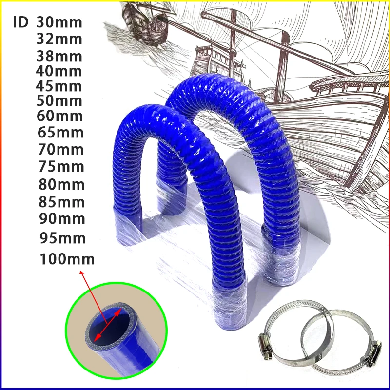 ID30-1000mm Length 400-700mm Silicone Flexible Hose and 2 Clamps Air Intake Pipe Radiator Tube High Pressure Temperature Rubber