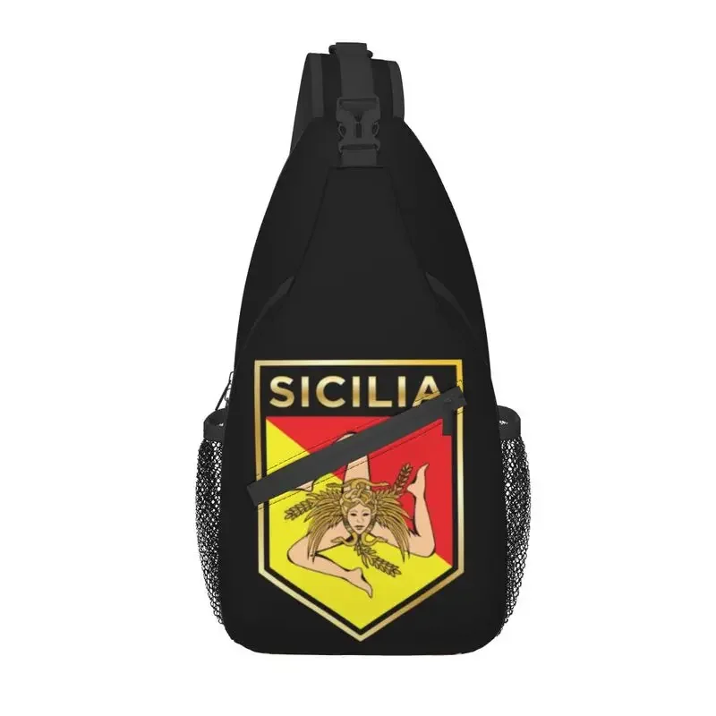 Casual Sicilan Shield Sling Bag for Travel Hiking Men's Trinacria Sicily Flag Chest Crossbody Backpack Shoulder Daypack