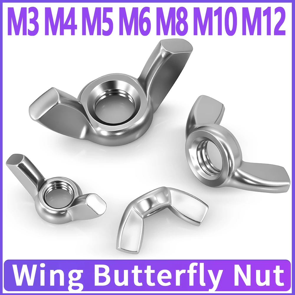 Wing Nuts Butterfly Nut M3 M4 M5 M6 M8 M10 M12 304 Stainless Steel Hand Tighten Wingnut Butterfly DIN315 Fasteners Parts 2~20pcs
