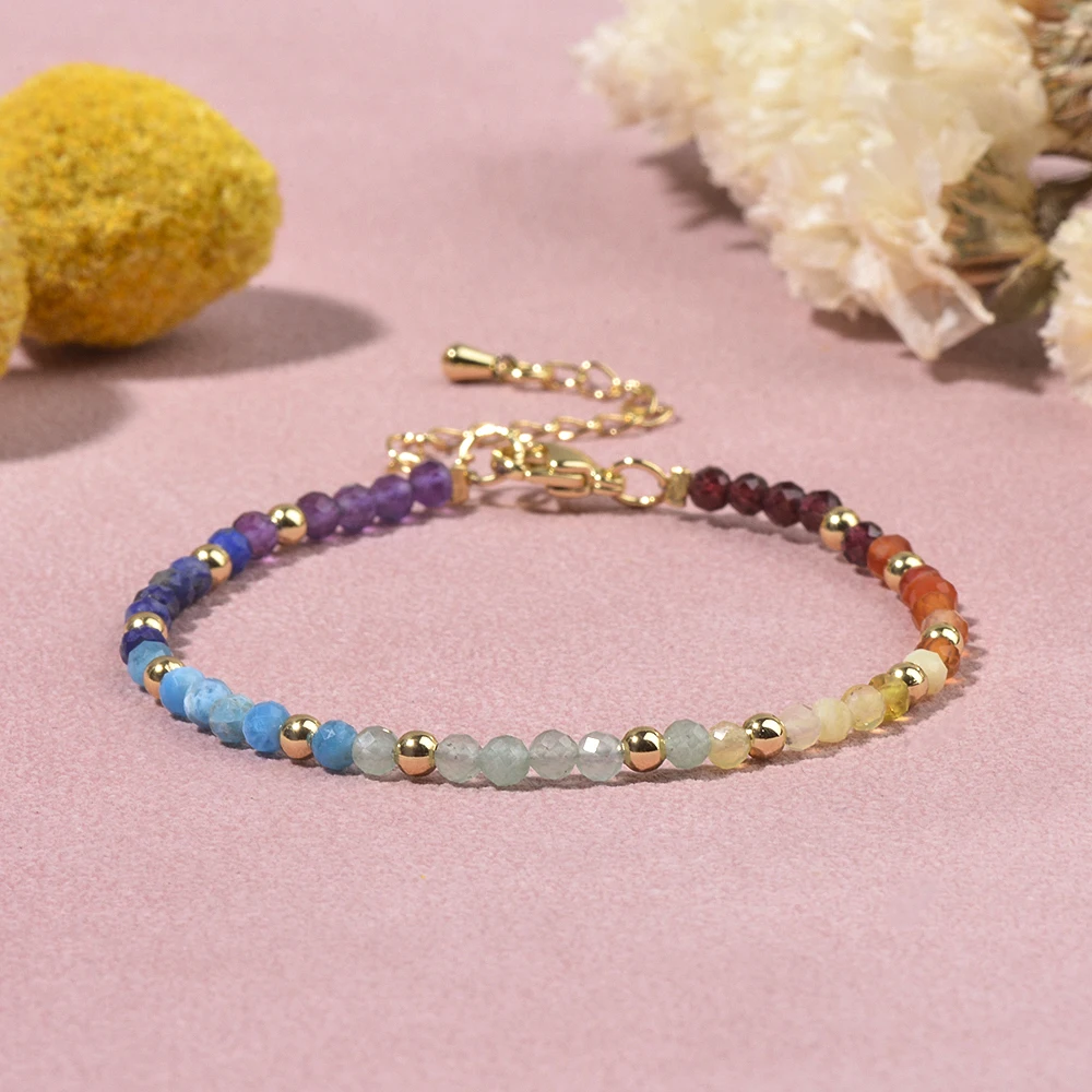 Natural Stone Mixed Gemstone Garnet Carnelian Yellow Opal Amethyst Lapis Green Aventurine Apatite Faceted Rounds Beads Bracelets