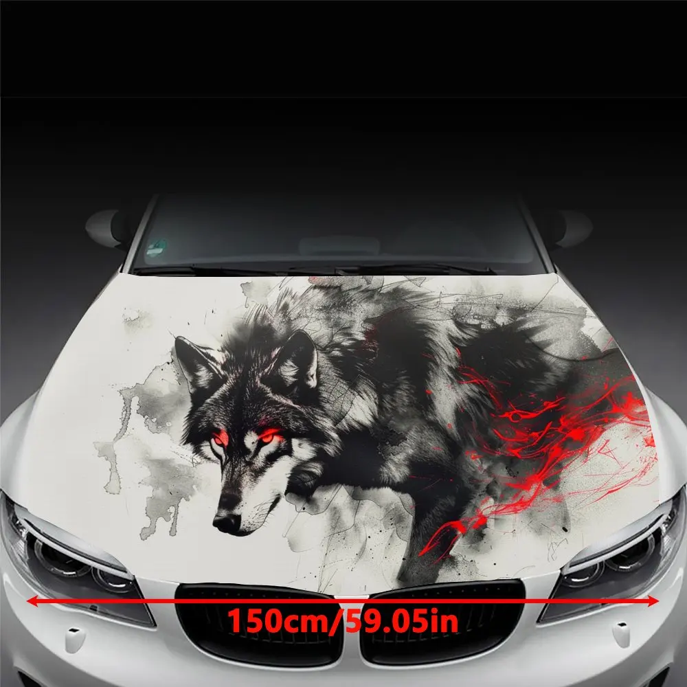 Fierce Walking Red Eyed Wolf Car Hood Wrap Color Vinyl Sticker Truck Graphic Bonnet Auto Accessories Decoration Decal Gift