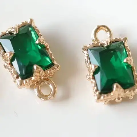 1pcs Copper-plated Gold Rectangle Emerald Charms Pendant For Jewelry Making DIY Necklace Bracelet Accessories Findings