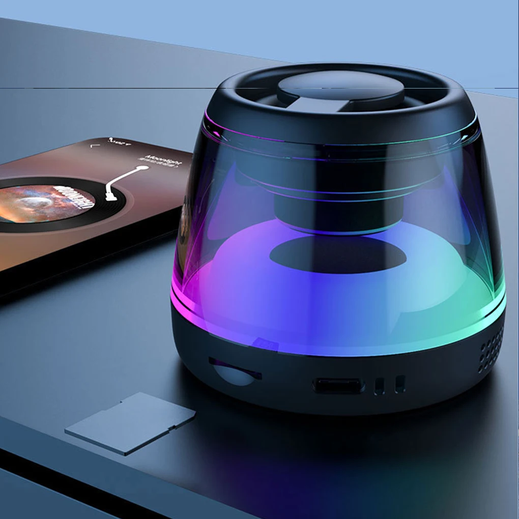 Leitor de MP3 com base de sucção magnética alto-falante 5W e alto-falante de bolso com luz ambiente RGB Mini alto-falante
