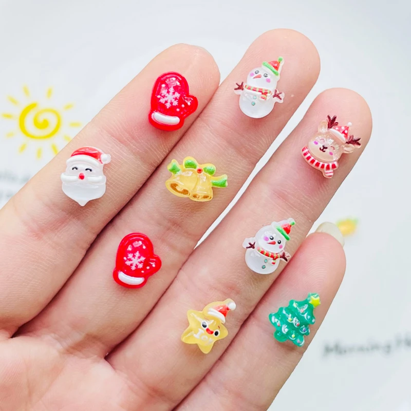 50 Pcs New Cute Cartoon Santa Claus, Elk, Snowman Resin Scrapbook Diy Jewelry Children Gift Hairpin Manicure Accessories B45