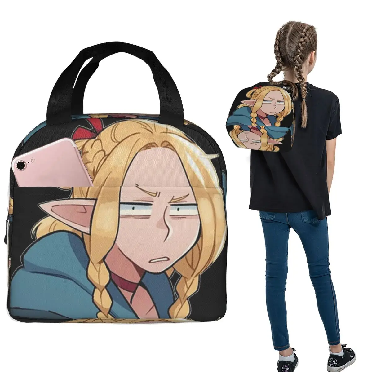 Dungeon Meshi Senshi Delicious In Dungeon Insulated Lunch Bag for Women Children Leakproof Food Boxes Thermal Lunch Box Tote