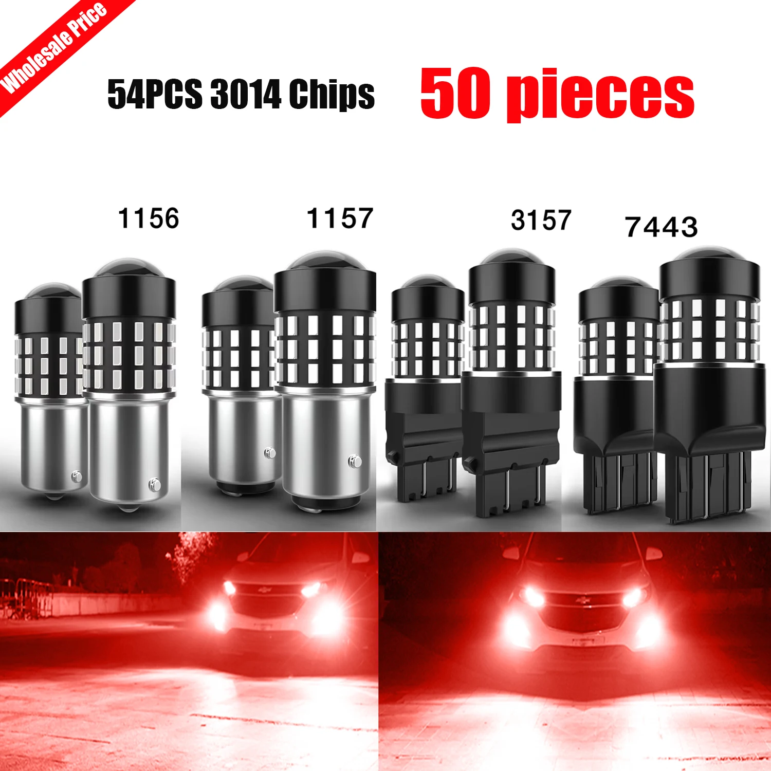 50 Pcs 7443 T20 W21/5W 1156 P21W BA15S 1157 P21/5W BAY15d 3157 T25 LED Turn Signal Bulb 1200Lm 360° Beam Angle Plug and Play