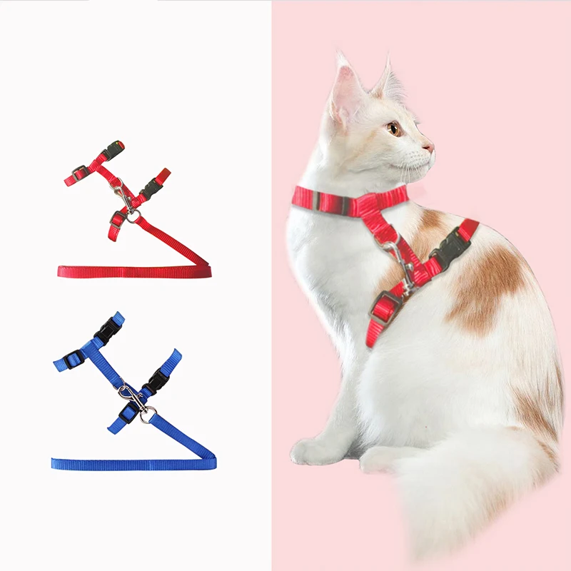 Escape Proof Cat Set Of Harness And Lead -Soft Adjustable Nylon Leash Best For Kitten Rabbits Puppy Walking Collar