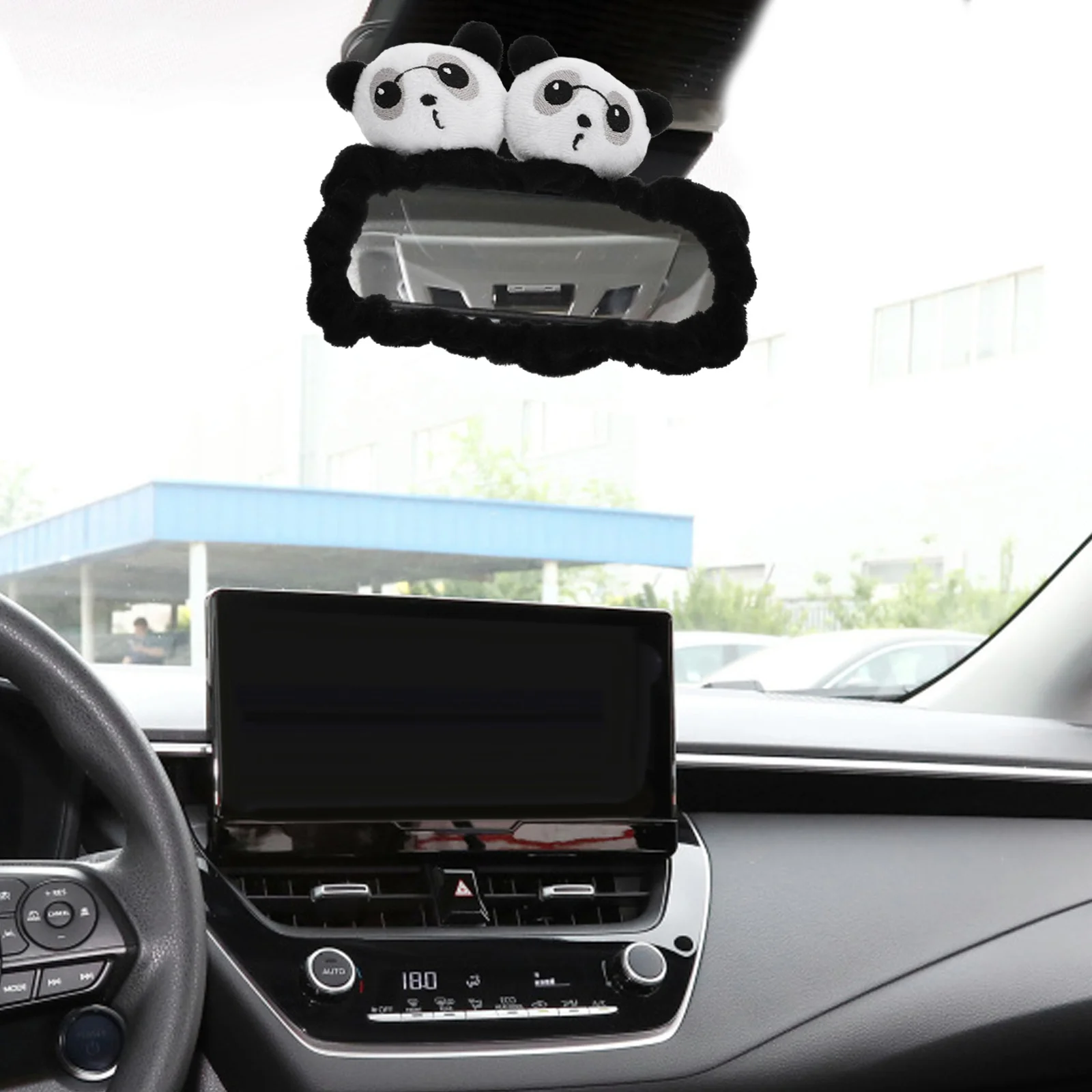 

Cute Panda Rear View Mirror Cover Soft Stuffed Animal Sleeve Car Interior Decor Protector for Rearview Mirror Stretchy Design