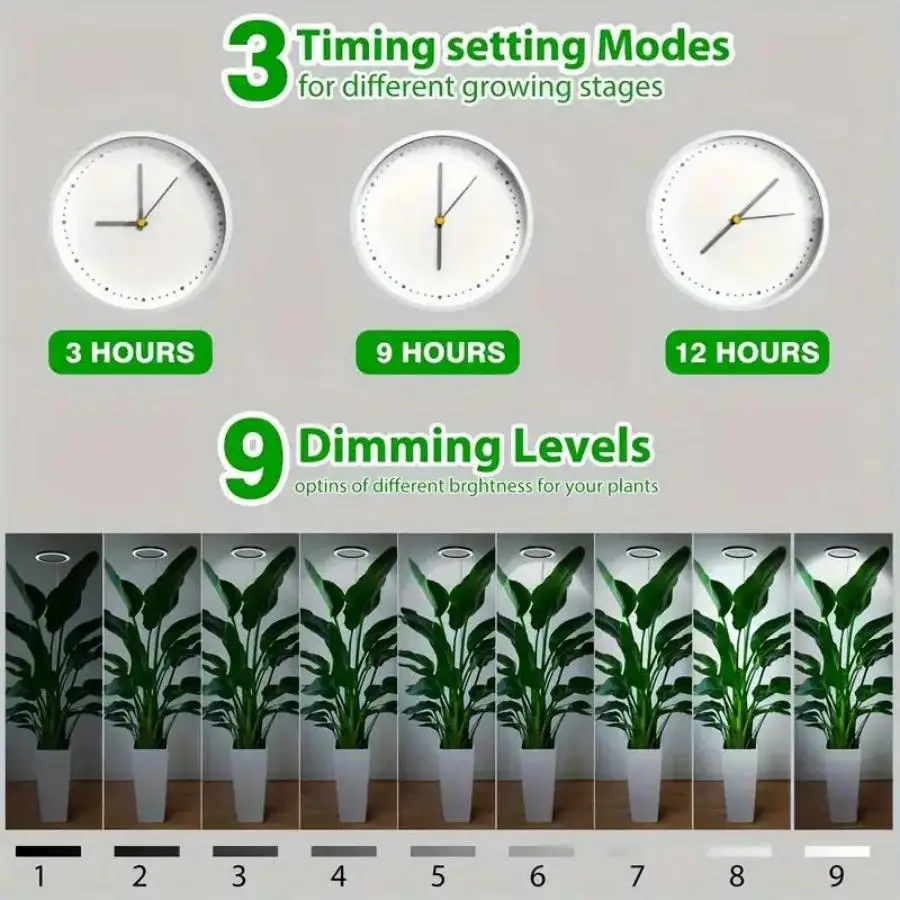 1 pc Height Adjustable LED Grow Light Plant Growing Lamp Full Spectrum with 3 Timer for Indoor Large Plants