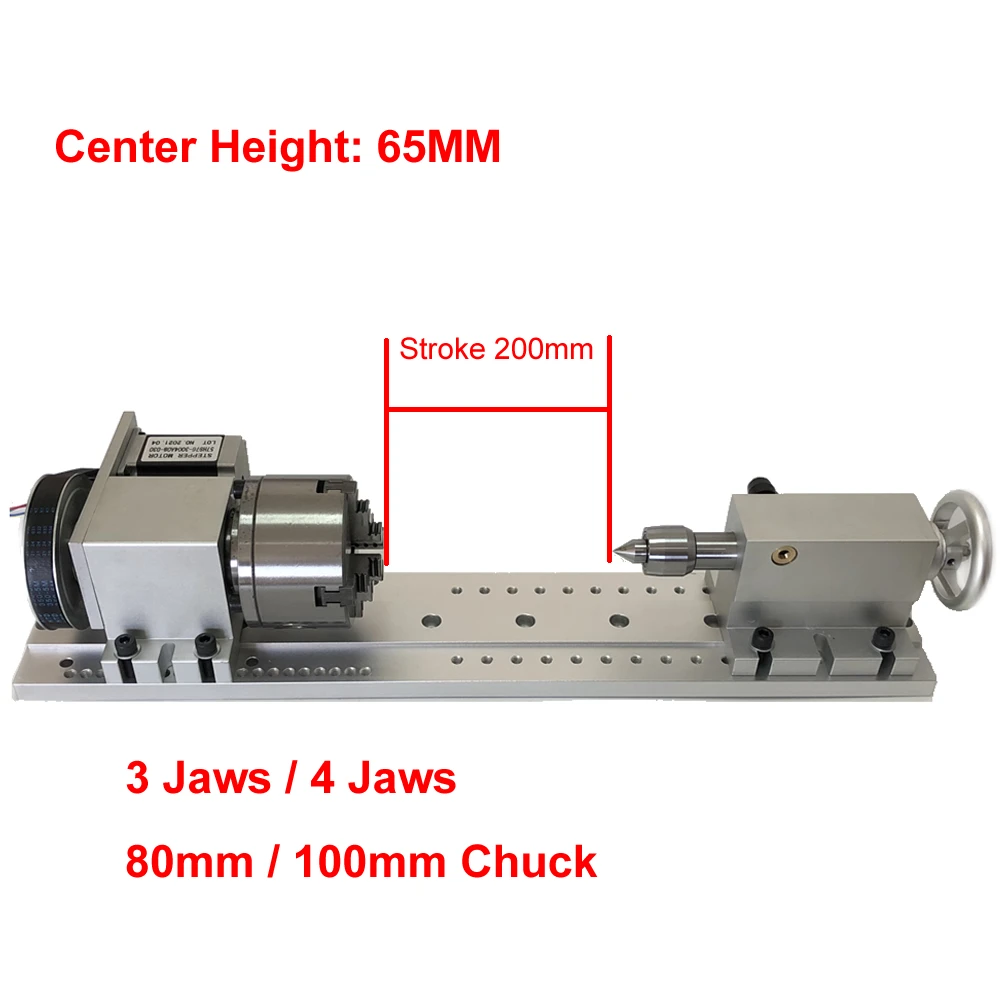 

CNC 4 Axis Tailstock 4th A Axis Rotary Axis 80mm 100mm 3/4 Jaws Chuck With Mounting Base CNC Indexing Head NEMA 23 Stepper Motor