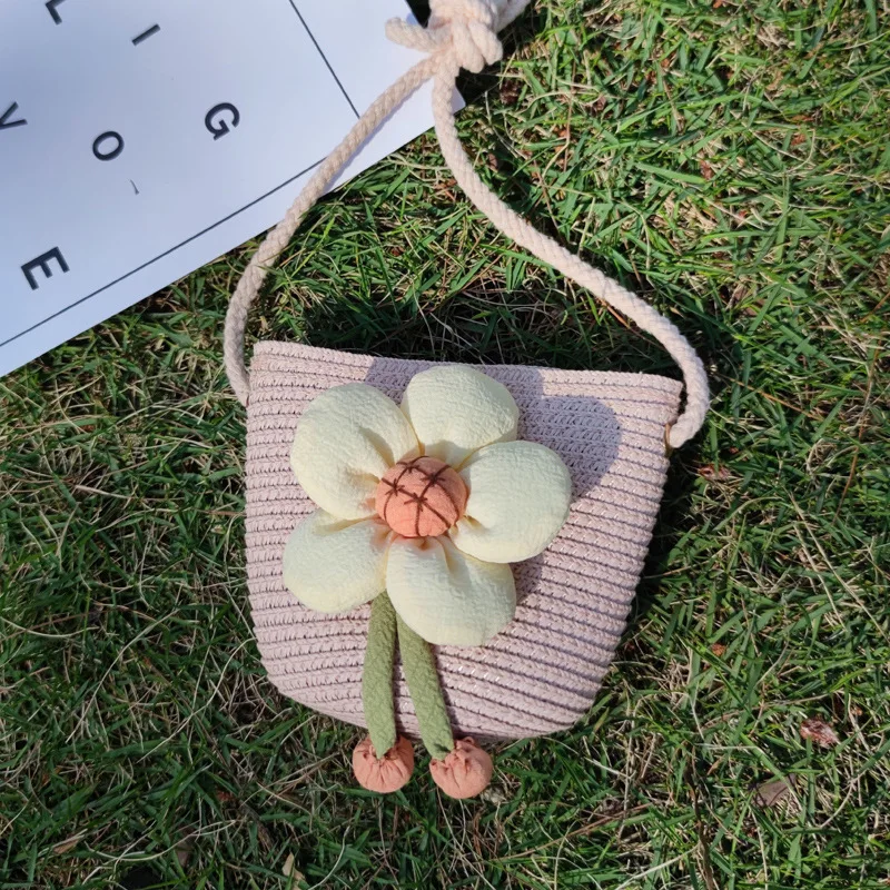 Handmade Summer Children Girls Shoulder Bag Flower Straw Baby Bags Messenger Bag Kids Keys Coin Purse Cute Princess Mini Handbag