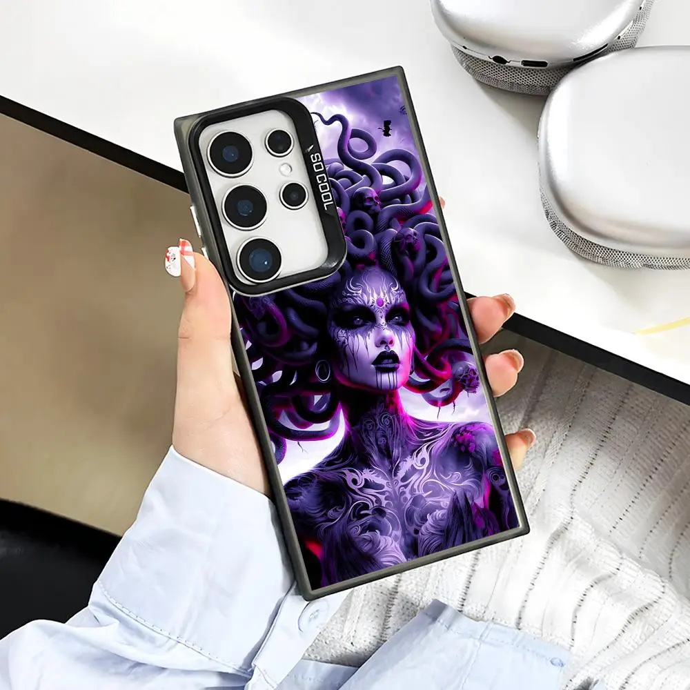 Medusa Snake Gorgon Phone Case for Samsung Galaxy S26 S25 S24 S23 S22 S21 S20 Note20 Plus Ultra Colorful Silver Cover
